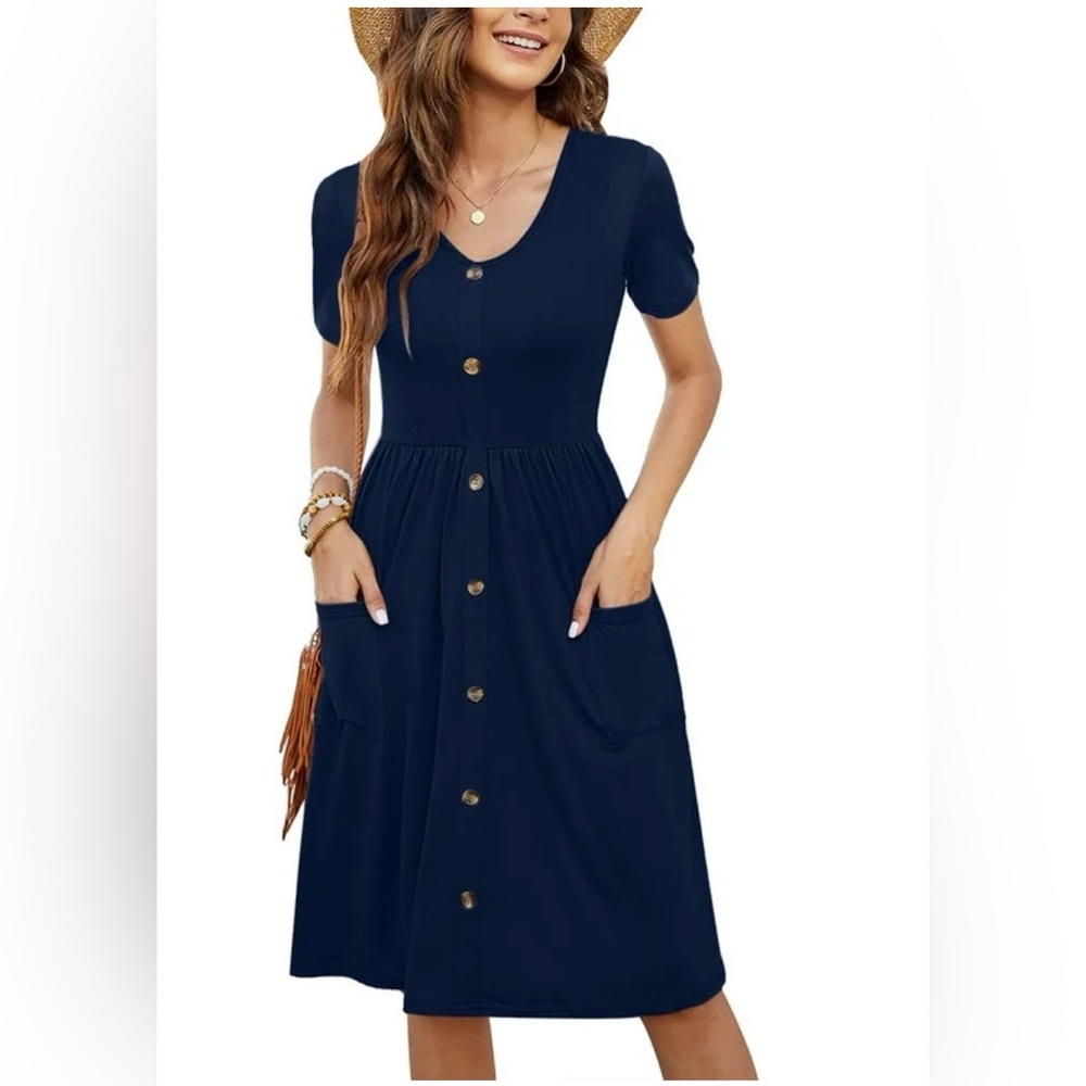 Chic Navy Button-Front Midi Dress